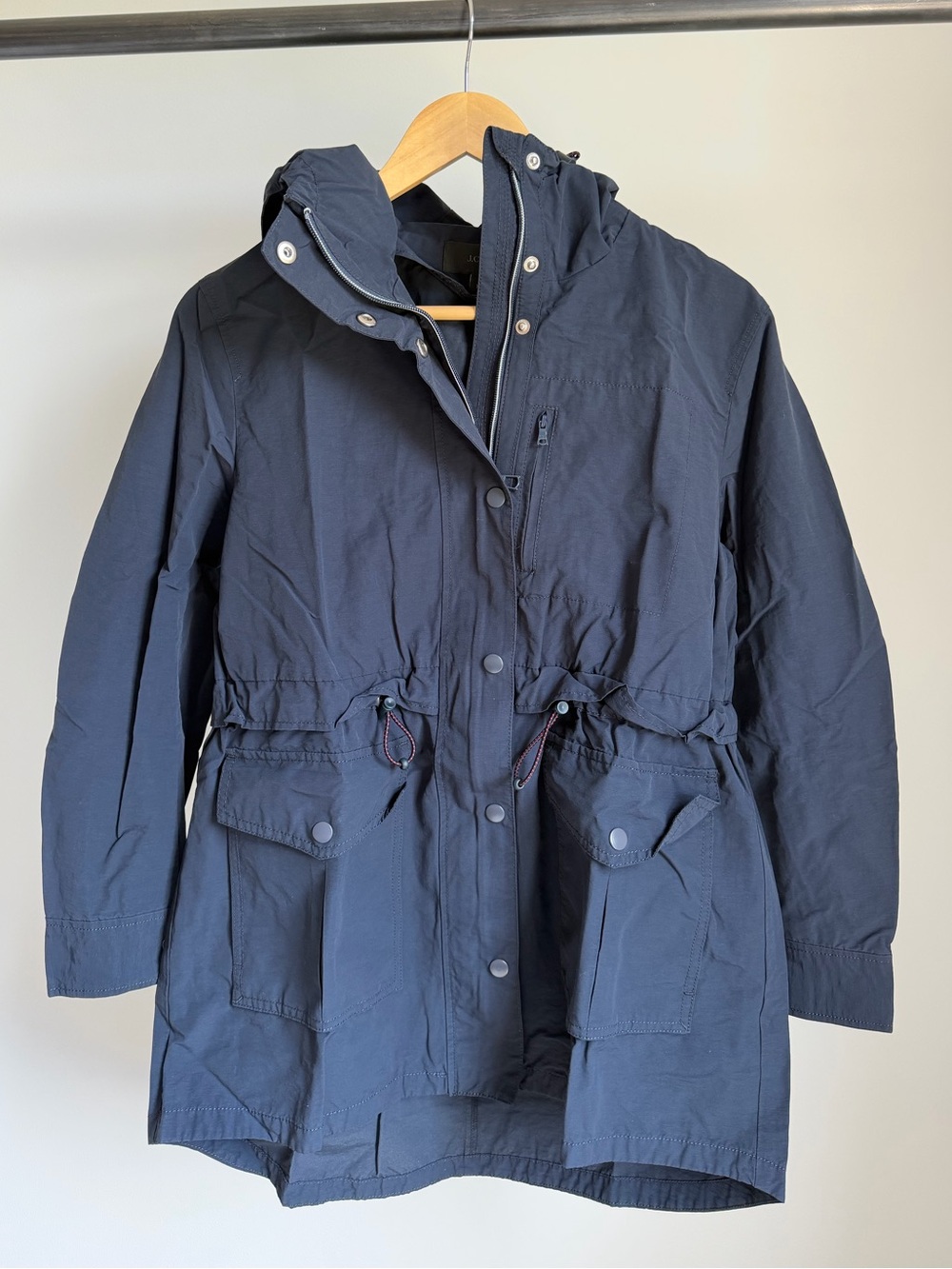 J. Crew Navy Hooded Rain Jacket